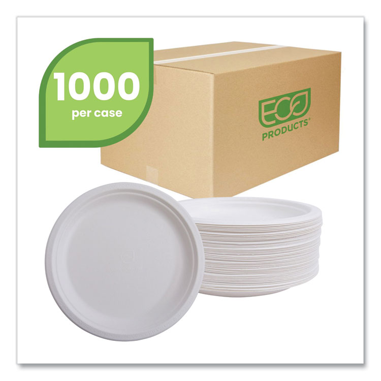 Renewable Sugarcane Plates, 6" dia, Natural White, 1,000/Carton - Image 2