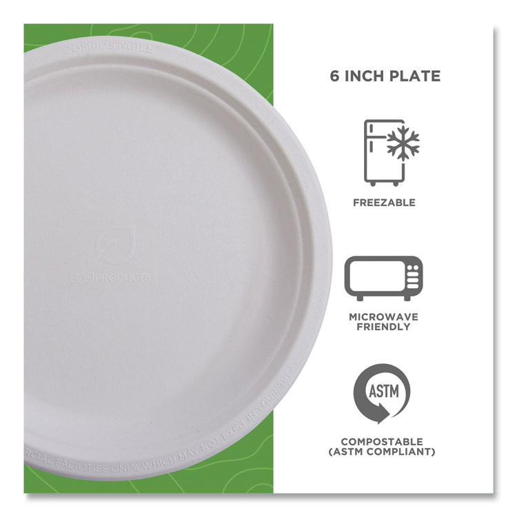 Renewable Sugarcane Plates, 6" dia, Natural White, 1,000/Carton - Image 4