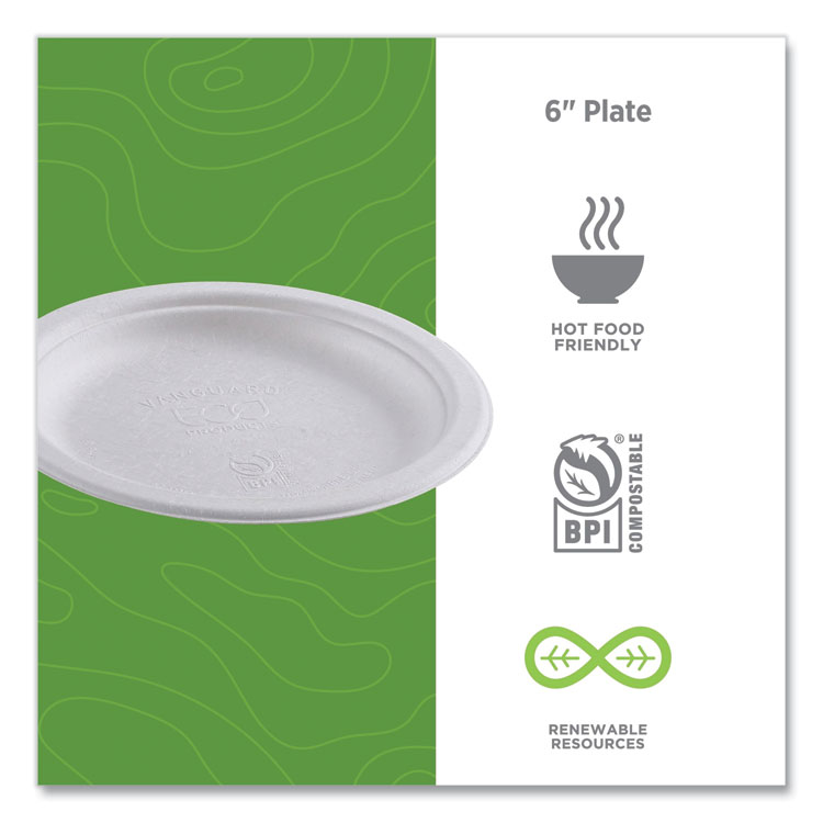 Renewable Sugarcane Plates, 6" dia, Natural White, 1,000/Carton - Image 5