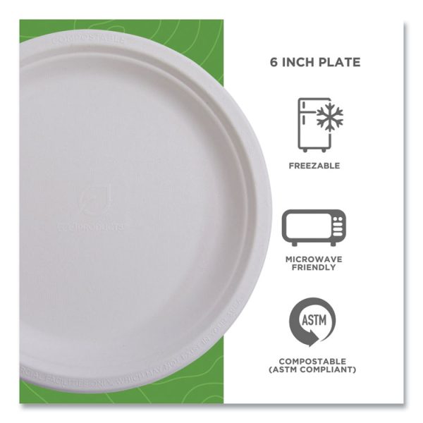Vanguard Renewable And Compostable Sugarcane Plates, 6" Dia, White, 1,000/carton - Image 4