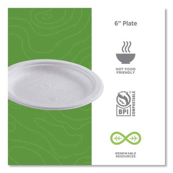 Vanguard Renewable And Compostable Sugarcane Plates, 6" Dia, White, 1,000/carton - Image 5