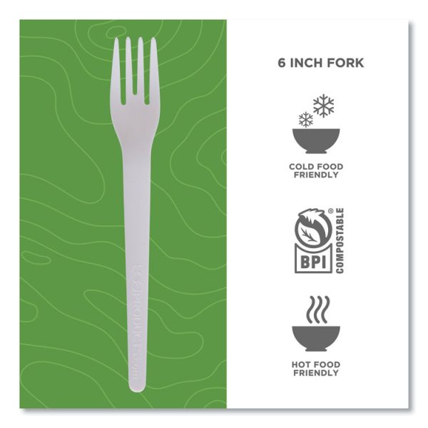 Plantware Compostable Cutlery, Fork, 6", White, 1,000/Carton - Image 3