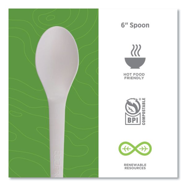 Plantware Compostable Cutlery, Spoon, 6", White, 1,000/Carton - Image 3