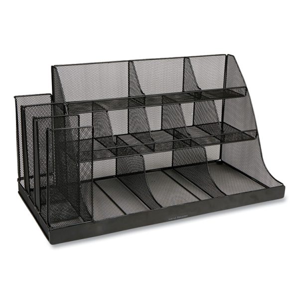 Network Collection 14-Compartment Coffee Cup and Condiment Countertop Organizer, 11.61 x 23.9 x 12.76, Black