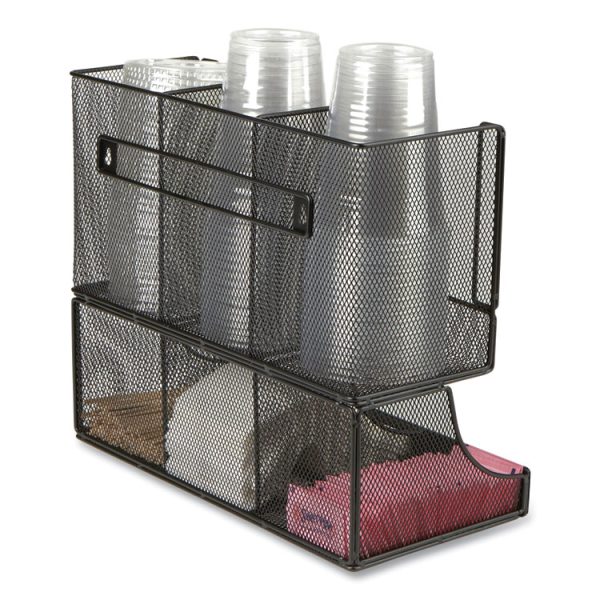 Network Collection 2-Tier 6-Compartment Coffee Cup and Condiment Countertop Organizer, 5 x 13 x 11.5, Black - Image 4