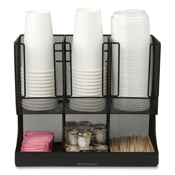 Network Collection 2-Tier 6-Compartment Coffee Cup and Condiment Countertop Organizer, 5 x 13 x 11.5, Black - Image 6