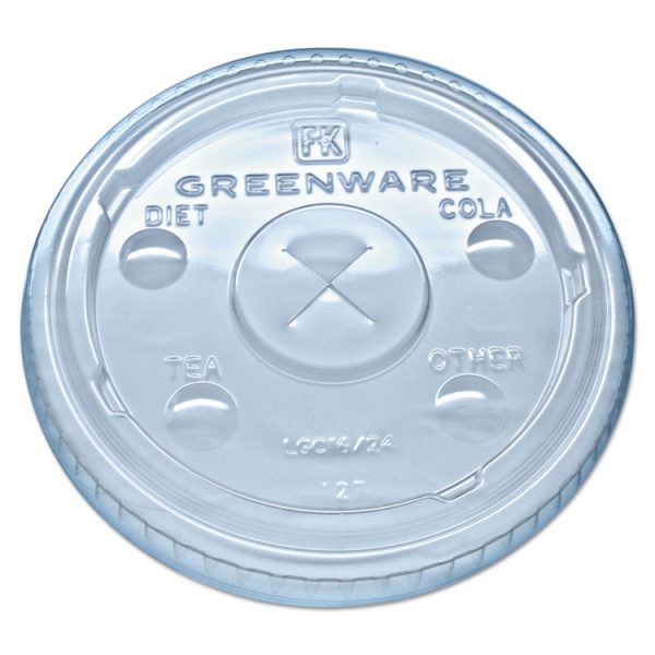 Greenware Cold Drink Lids, Fits 16 Oz, 18 Oz, 24 Oz Cups, X-Slot, Clear, 1,000/carton