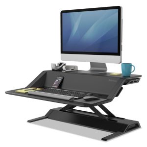 Lotus Sit-Stands Workstation, 32.75" X 24.25" X 5.5" To 22.5", Black