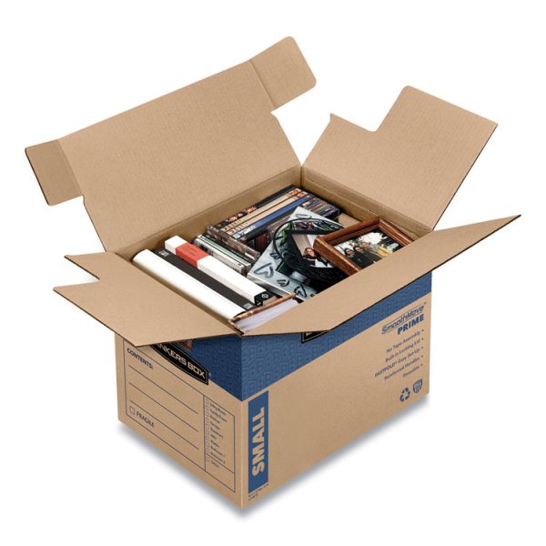 SmoothMove Prime Moving/Storage Boxes, Hinged Lid, Regular Slotted Container, Small, 12" x 16" x 12", Brown/Blue, 10/Carton - Image 2