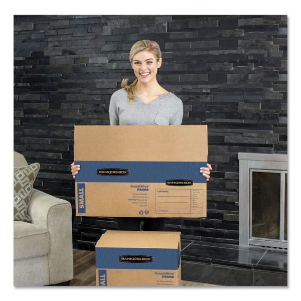 SmoothMove Prime Moving/Storage Boxes, Hinged Lid, Regular Slotted Container, Small, 12" x 16" x 12", Brown/Blue, 10/Carton - Image 3