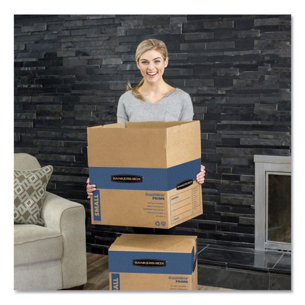 SmoothMove Prime Moving/Storage Boxes, Hinged Lid, Regular Slotted Container, Medium, 18" x 18" x 16", Brown/Blue, 8/Carton - Image 4