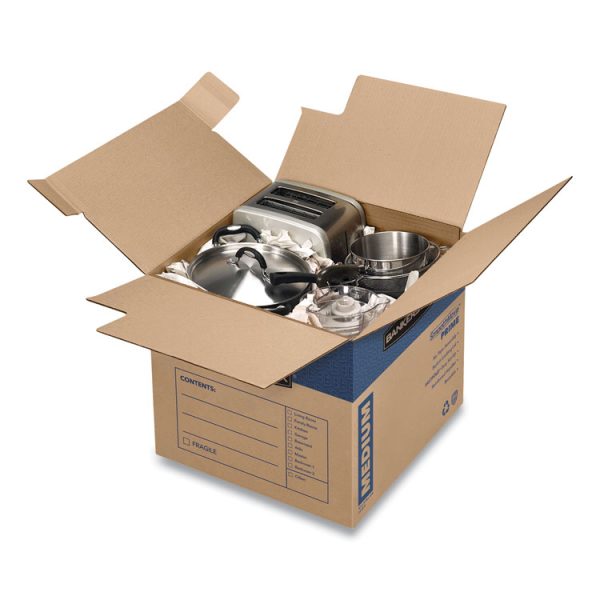 SmoothMove Prime Moving/Storage Boxes, Hinged Lid, Regular Slotted Container, Medium, 18" x 18" x 16", Brown/Blue, 8/Carton - Image 2