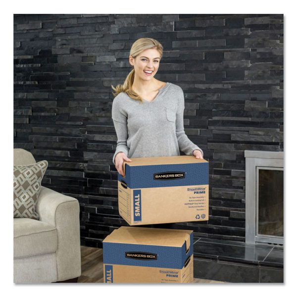 SmoothMove Prime Moving/Storage Boxes, Hinged Lid, Regular Slotted Container, Medium, 18" x 18" x 16", Brown/Blue, 8/Carton - Image 6