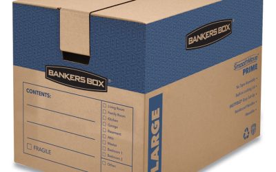 SmoothMove Prime Moving/Storage Boxes, Hinged Lid, Regular Slotted Container (RSC), 18″ x 24″ x 18″, Brown/Blue, 6/Carton