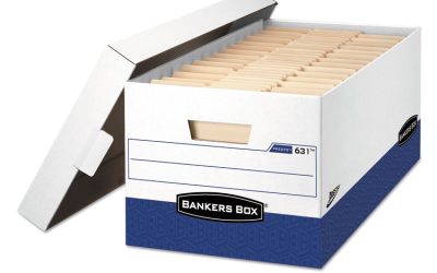 PRESTO Heavy-Duty Storage Boxes, Letter Files, 13″ x 25.38″ x 10.5″, White/Blue, 12/Carton