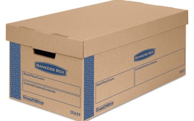 SmoothMove Prime Moving/Storage Boxes, Lift-Off Lid, Half Slotted Container, Small, 12″ x 24″ x 10″, Brown/Blue, 8/Carton