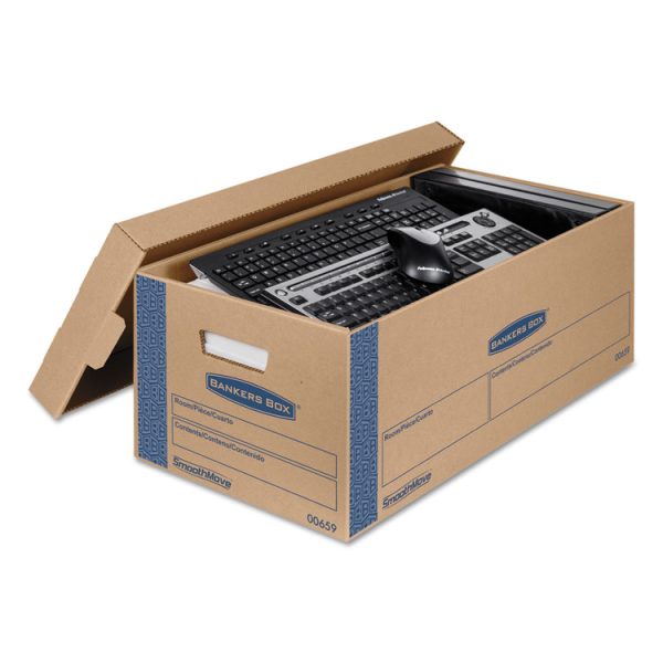 SmoothMove Prime Moving/Storage Boxes, Lift-Off Lid, Half Slotted Container, Small, 12" x 24" x 10", Brown/Blue, 8/Carton - Image 3