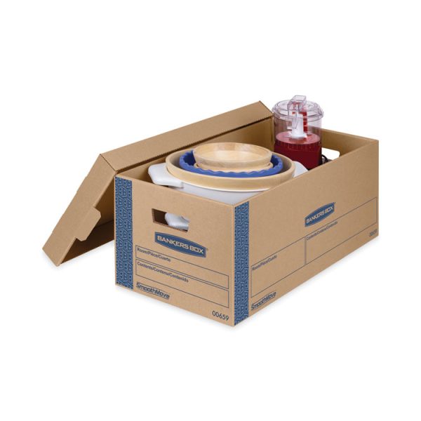SmoothMove Prime Moving/Storage Boxes, Lift-Off Lid, Half Slotted Container, Small, 12" x 24" x 10", Brown/Blue, 8/Carton - Image 4