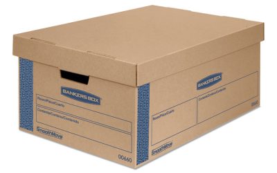 SmoothMove Prime Moving/Storage Boxes, Lift-Off Lid, Half Slotted Container, Large, 15″ x 24″ x 10″, Brown/Blue, 8/Carton