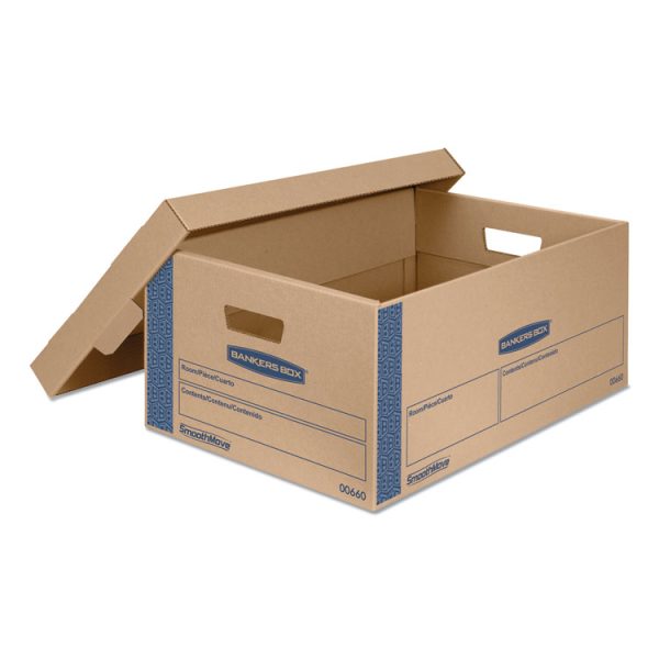 SmoothMove Prime Moving/Storage Boxes, Lift-Off Lid, Half Slotted Container, Large, 15" x 24" x 10", Brown/Blue, 8/Carton - Image 2