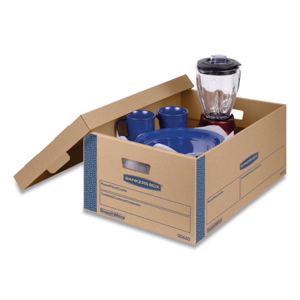 SmoothMove Prime Moving/Storage Boxes, Lift-Off Lid, Half Slotted Container, Large, 15" x 24" x 10", Brown/Blue, 8/Carton - Image 3