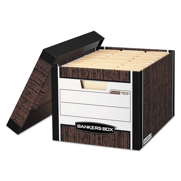 R-Kive Heavy-Duty Storage Boxes, Letter/legal Files, 12.75" X 16.5" X 10.38", Woodgrain, 12/carton