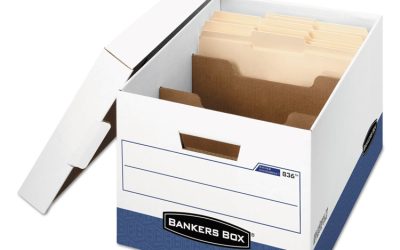 R-Kive Heavy-Duty Storage Boxes With Dividers, Letter/legal Files, 12.75″ X 16.5″ X 10.38″, White/blue, 12/carton