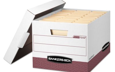 R-Kive Heavy-Duty Storage Boxes, Letter/legal Files, 12.75″ X 16.5″ X 10.38″, White/red, 12/carton