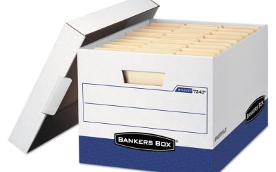 R-Kive Heavy-Duty Storage Boxes, Letter/legal Files, 12.75″ X 16.5″ X 10.38″, White/blue, 4/carton