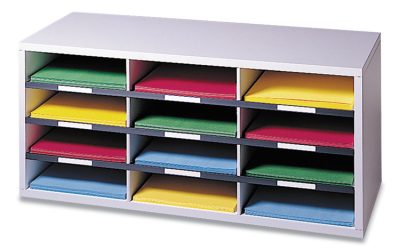 Particle Board Desktop Sorter, 12 Compartments, 29 x 11.88 x 12.9, Dove Gray