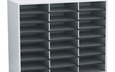 Literature Organizer, 24 Letter Compartments, 29 x 11.88 x 23.44, Dove Gray