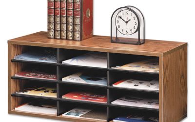 Particle Board Desktop Sorter, 12 Compartments, 29 x 11.88 x 12.94, Medium Oak