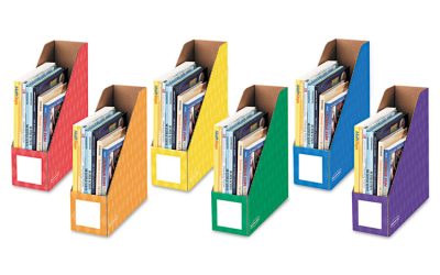 Extra-Wide Cardboard Magazine File, 4.25 x 11.38 x 12.88, Assorted, 6/Pack
