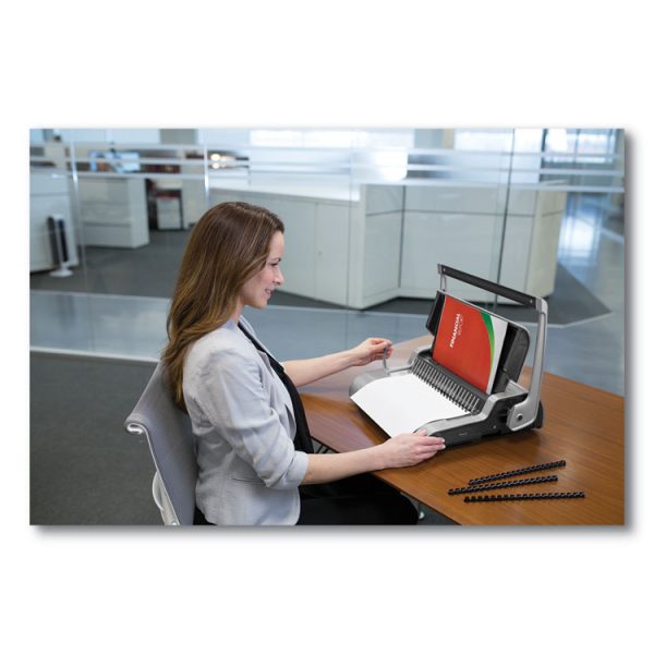 Quasar 500 Manual Comb Binding System, 500 Sheets, 18.13 X 15.38 X 5.13, Metallic Gray - Image 4