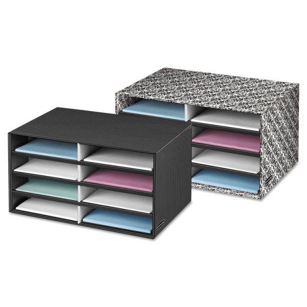 Decorative Sorter, 8 Letter Compartments, 19.5 x 12.38 x 10.25, Black/Gray Pinstripe - Image 2