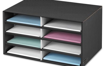 Decorative Sorter, 8 Letter Compartments, 19.5 x 12.38 x 10.25, Black/Gray Pinstripe