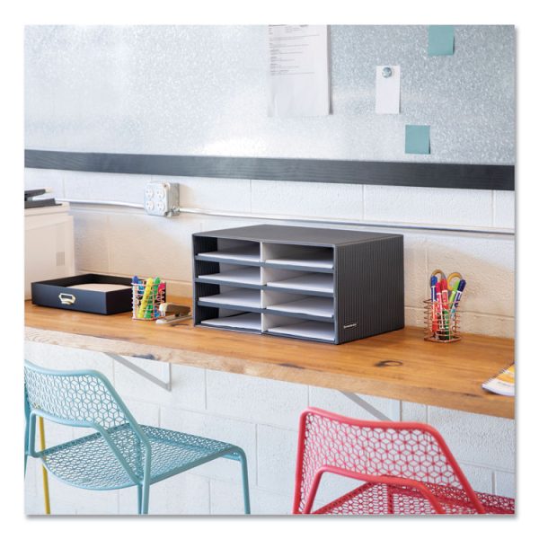 Decorative Sorter, 8 Letter Compartments, 19.5 x 12.38 x 10.25, Black/Gray Pinstripe - Image 4