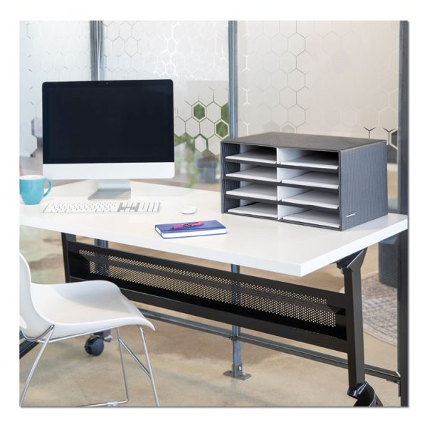 Decorative Sorter, 8 Letter Compartments, 19.5 x 12.38 x 10.25, Black/Gray Pinstripe - Image 3