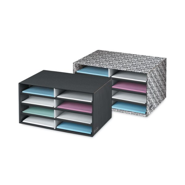 Decorative Sorter, 8 Letter Compartments, 19.5 x 12.38 x 10.25, Black/White Brocade - Image 4