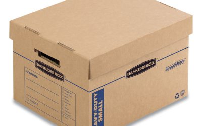 SmoothMove Maximum Strength Moving Boxes, Half Slotted Container (HSC), Small, 15″ x 15″ x 12″, Brown/Blue, 8/Pack