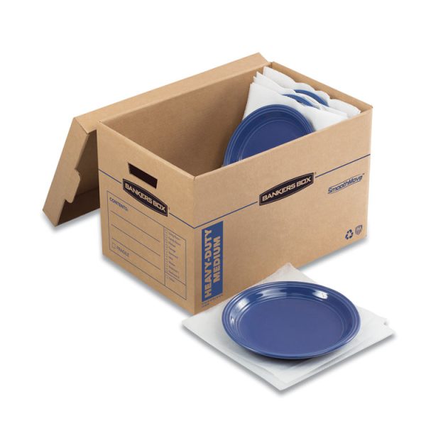 SmoothMove Maximum Strength Moving Boxes, Half Slotted Container (HSC), Medium, 12.25" x 18.5" x 12", Brown/Blue, 8/Pack - Image 3