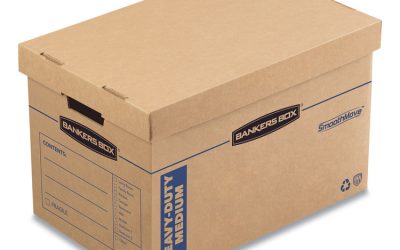 SmoothMove Maximum Strength Moving Boxes, Half Slotted Container (HSC), Medium, 12.25″ x 18.5″ x 12″, Brown/Blue, 8/Pack