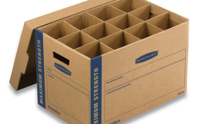 SmoothMove Kitchen Moving Kit with Dividers + Foam, Half Slotted Container (HSC), Medium, 12.25″ x 18.5″ x 12″, Brown/Blue