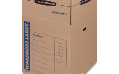 SmoothMove Wardrobe Box, Regular Slotted Container (RSC), 24″ x 24″ x 40″, Brown/Blue, 3/Carton