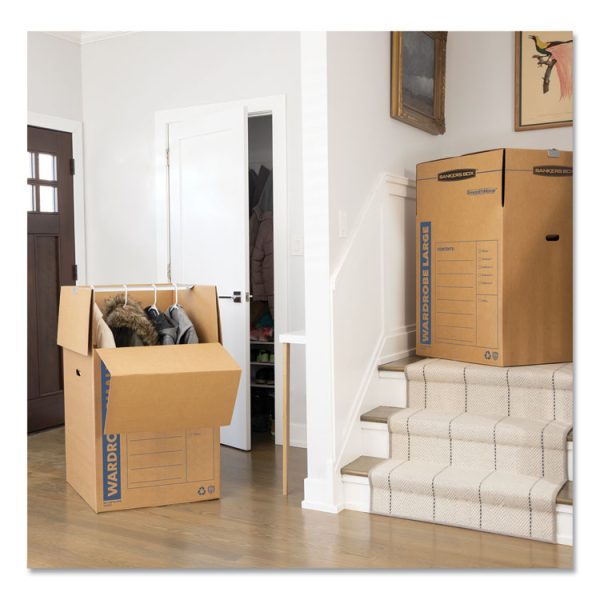 SmoothMove Wardrobe Box, Regular Slotted Container (RSC), 24" x 24" x 40", Brown/Blue, 3/Carton - Image 5