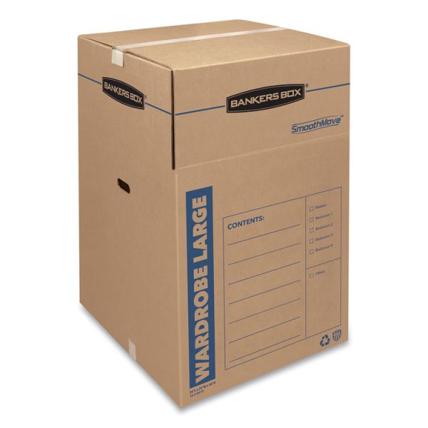 SmoothMove Wardrobe Box, Regular Slotted Container (RSC), 24" x 24" x 40", Brown/Blue, 3/Carton - Image 2