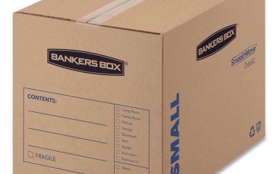 SmoothMove Basic Moving Boxes, Regular Slotted Container (RSC), Small, 12″ x 16″ x 12″, Brown/Blue, 25/Bundle