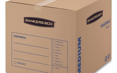 SmoothMove Basic Moving Boxes, Regular Slotted Container (RSC), Medium, 18″ x 18″ x 16″, Brown/Blue, 20/Bundle