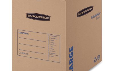 SmoothMove Basic Moving Boxes, Regular Slotted Container (RSC), Large, 18″ x 18″ x 24″, Brown/Blue, 15/Carton