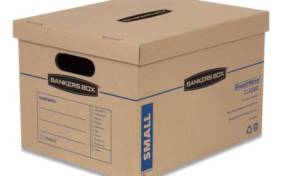 SmoothMove Classic Moving/Storage Boxes, Half Slotted Container (HSC), Small, 12″ x 15″ x 10″, Brown/Blue, 10/Carton